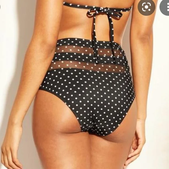Shade & Shore high waisted vented polka dot black & white‎ 2 piece swim suit EUC - Picture 2 of 9